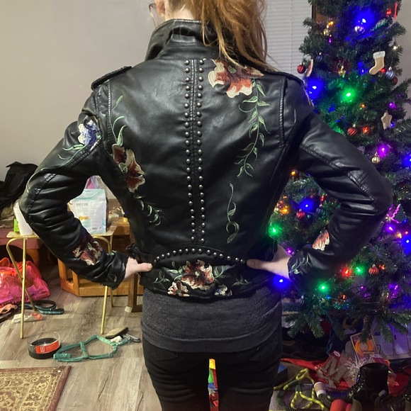 Blank NYC Jackets & Blazers - Black BlankNYC studded leather jacket with embroidered flowers, sz S